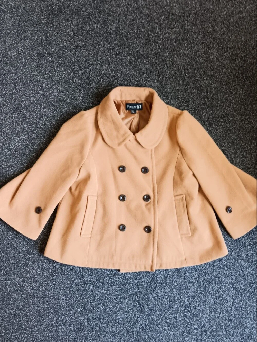 Forever 21 Tan Double-Breasted Peter Pan Collar Peacoat Womens Size Large